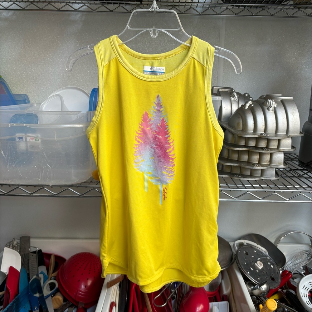 Yellow Columbia Tank Top with Colorful Tree Design, M (10-12)